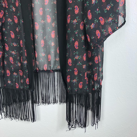 Honey Punch Printed Sheer Fringe Boho Kimono - Picture 2 of 6